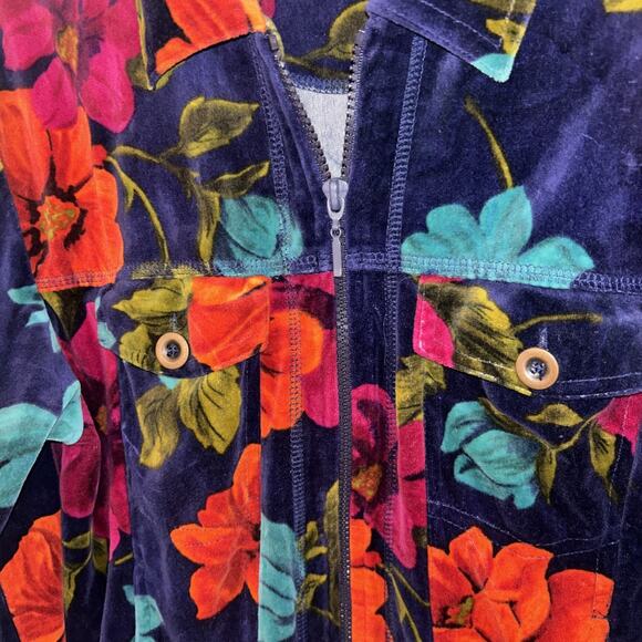 Carole Little Sport Petites Bold Floral Velour Jacket Size Small 90's Vintage - Picture 3 of 4